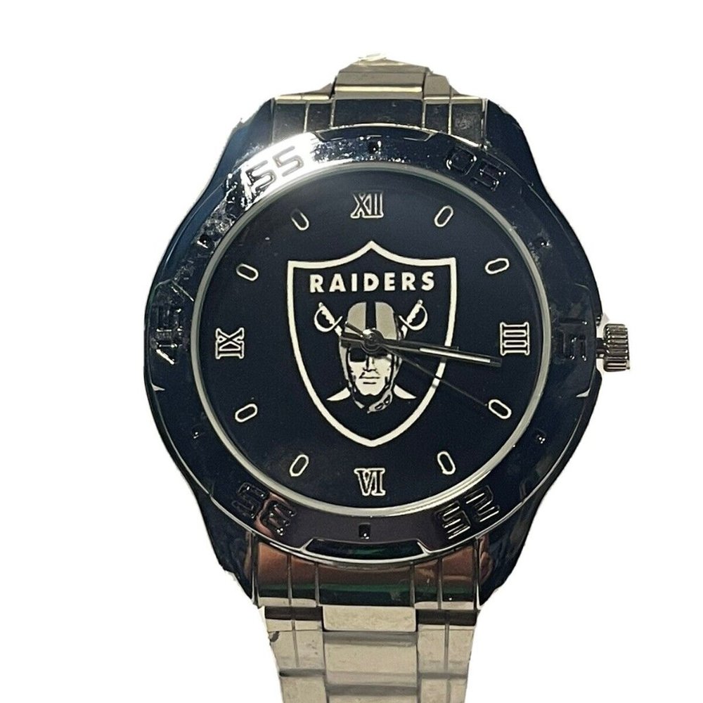 Oakland Raiders NFL Team Logo Stainless-Steel Link Silver Men's Watch NEW
